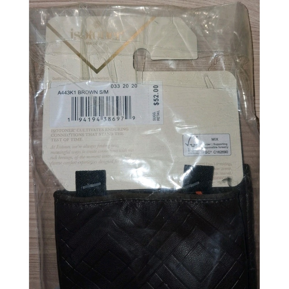 Women's  Isotoner Embossed Faux Leather Touchscreen Gloves- Brown Size S/M - Picture 5 of 7